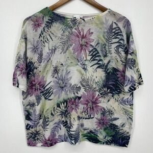 J. Jill Blouse Women's Size‎ L Multicolor Mesh Floral Tropical Print Lightweight